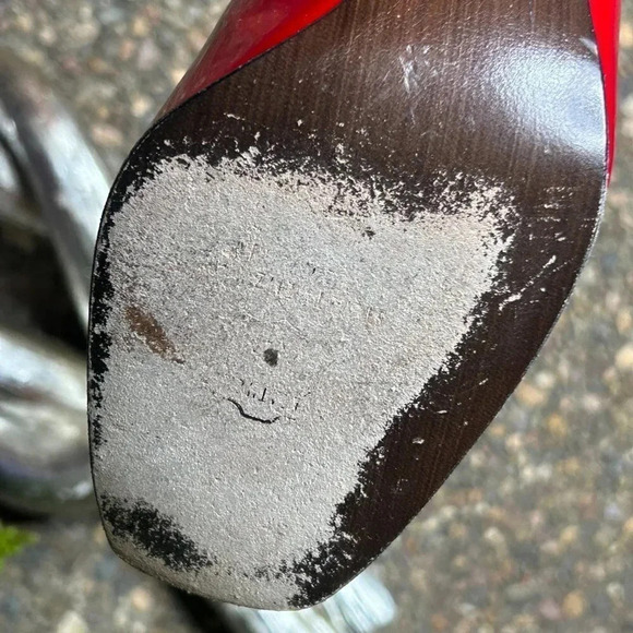 Stuart Weitzman Linda Metallic Red Quasar Patent Leather Peep Toe Stilettos - Picture 6 of 10